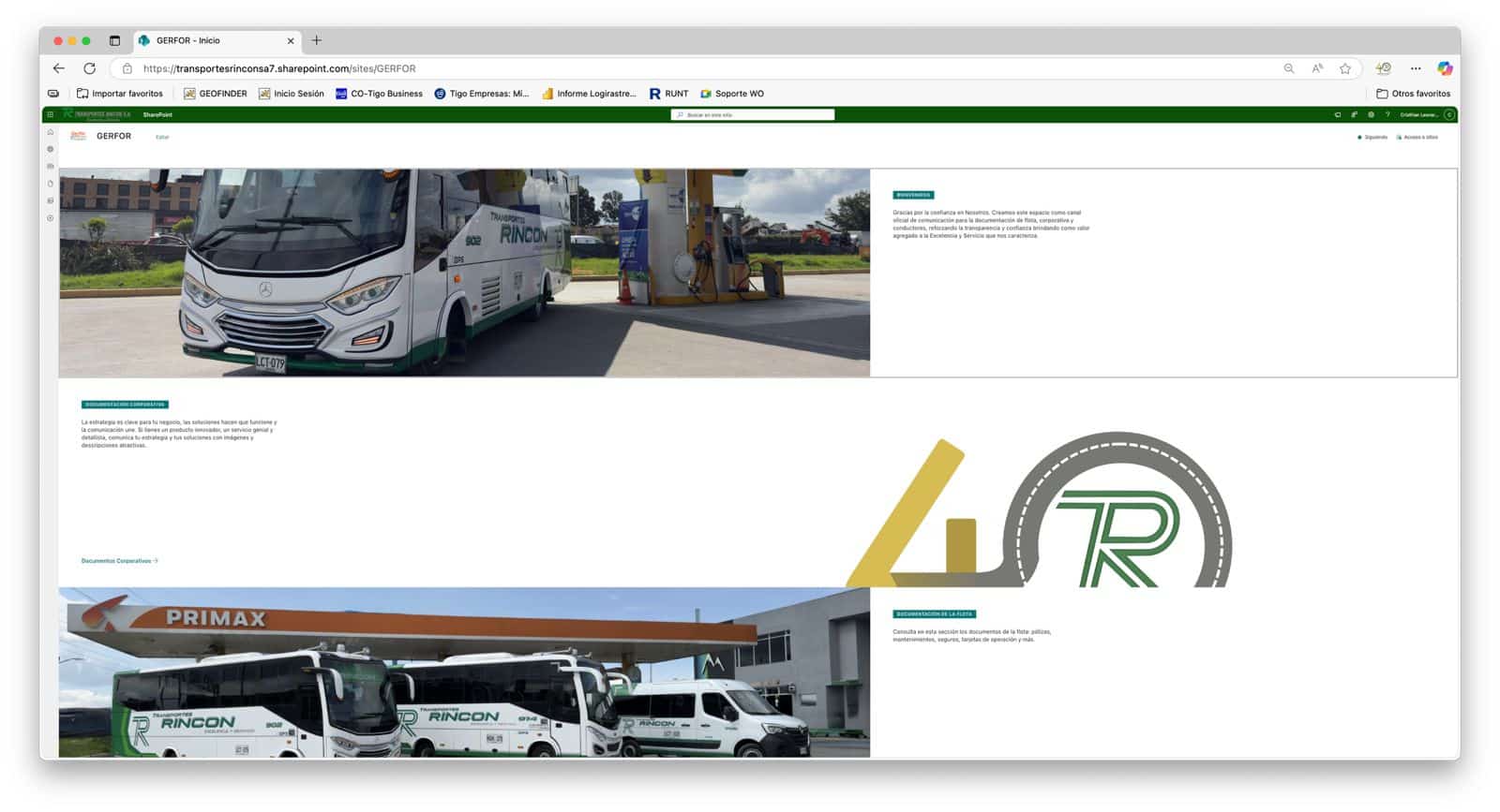 Portal web exclusivo para clientes mostrando rutas y datos de la flota